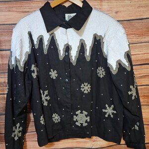Miss Morgan RETRO sequin pattern button down jacket Size X Large
